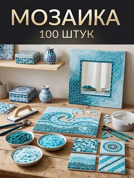 Синяя цветная стеклянная мозаика удлиненной формы, материал для творчества своими руками, 100 штук, модель C04
