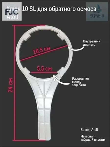 Ключ для колб обратного осмоса и проточных систем Raifil,Atoll Aqua PRO и др. стандарта 10 SL с продольными ребрами жесткости