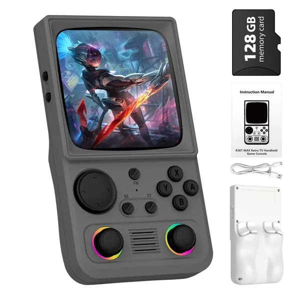 AISLPC R36T MAX ретро - портативная игровая приставка, 128 ГБ карты памяти 22000 + игры, 4,0 - дюймовый полноэкранный CRT ретро - дисплей с разрешением 720720 пикселей, 4000 мАч, двойной 3D джойстик