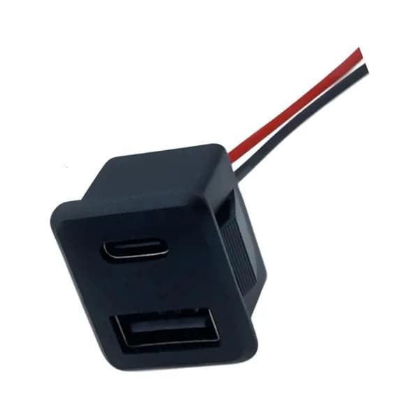 Двойная USB и Type-C розетка с медным проводом, Черный