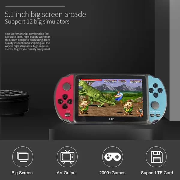 Портативная игровая консоль X12 с 5,1-дюймовым экраном и 2000 играми