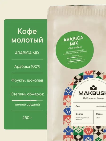 Кофе молотый MakBush ARABICA MIX 250 г, Арабика 100%, свежеобжаренный, средний помол