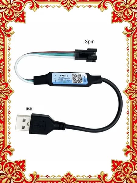 USB/3pin RGB контроллер Bluetooth SP621E для адресной ленты WS2812 WS2811, COB RGB, черный, 1шт