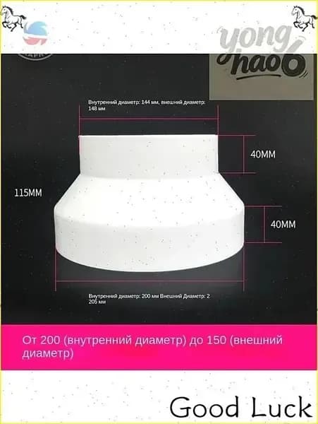 Вентиляционная трубка-редуктор воздуховода от 200 мм до 150 мм