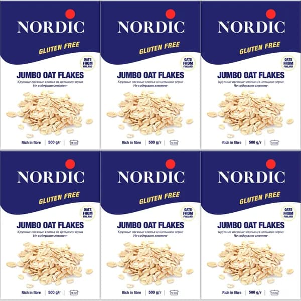 Хлопья Nordic овсяные крупные без глютена 500 г, набор: 6 штук