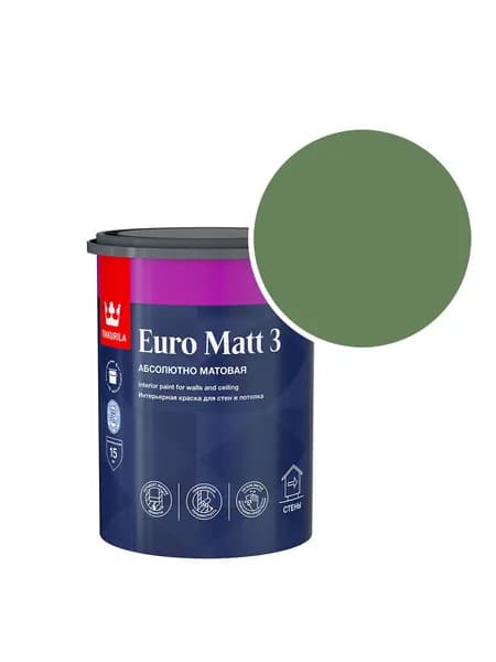 Краска интерьерная Tikkurila/Tikkivala Euro Matt 3 RAL 6011 (Резедово-зелёный - Reseda green) 0,9 л