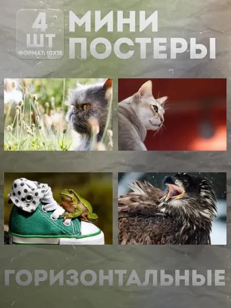 Мини постеры 10 на 15 (набор) «Животные» 4 шт