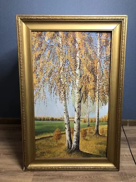 Картина винтажная 1980г. СССР, авт А.Д. "РУССКАЯ БЕРЕЗКА", 61*94см, масло на доске, в раме.