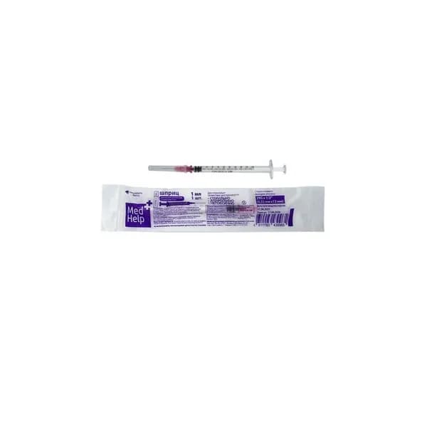 MedHelp Шприц одноразовый трехкомпонентный с иглой 29G (0,33 мм х 13 мм) 1 мл 10 шт