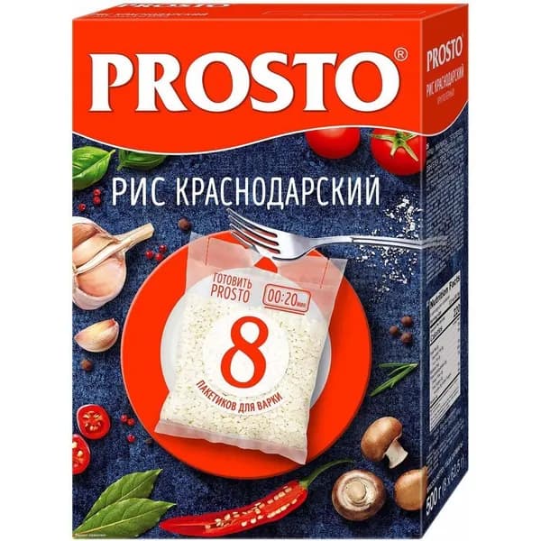 Рис Prosto Краснодарский круглозерный в варочных пакетиках 62,5 г х 8 шт