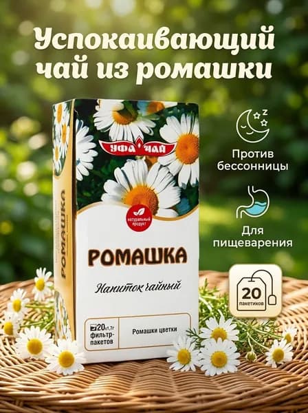 Чай Ромашка. Травяной фиточай в пакетиках, успокаивающий напиток для сна и пищеварения