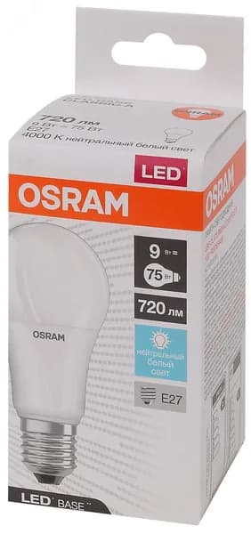 Лампа светодиодная OSRAM груша 9 Вт (замена 75 Вт), 720Лм, 4000К, цоколь E27