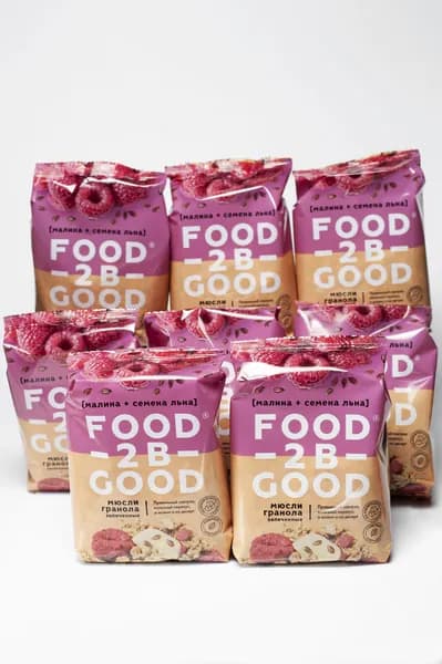 Гранола foodtobegood Малина-Семена льна 250г х 8шт / Мюсли запеченные / Полезный завтрак