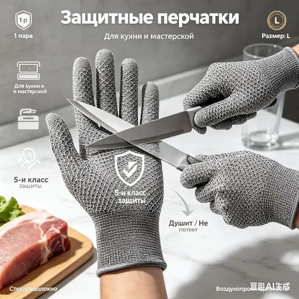 Защитные перчатки для резки, 1 пара, из стекловолокна, используются на кухнях и строительных площадках