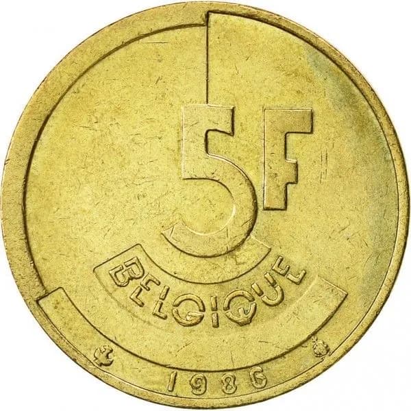 5 франков, BELGIQUE, 1986 год, Бельгия