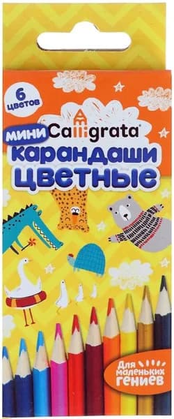 Карандаши цветные заточенные мини для детей, набор из 6 цветов в картонной коробке, корпус деревянный треугольный