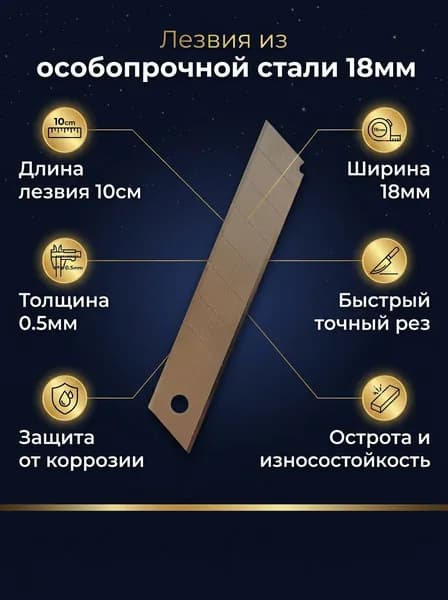 Лезвия для канцелярских ножей, 18 мм, 10 штук