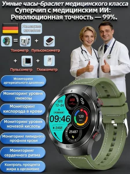 Смарт часы измерение давления сахара пульса и ЭКГ