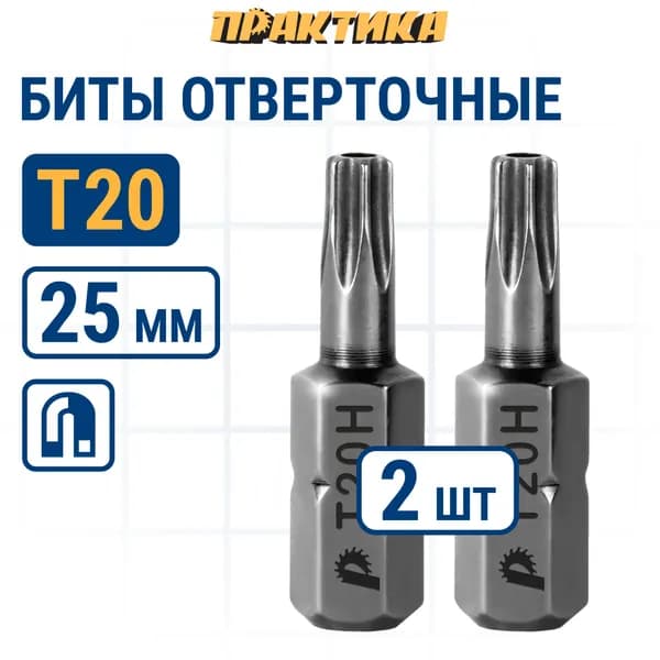 Биты для шуруповертов / бита отверточная ПРАКТИКА "Профи" Torx Tamper-20 х 25мм (2шт)