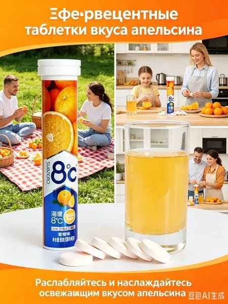Напиток с различными вкусами из твердого прессованного сахара Haiyi Vitamin C в шипучих таблетках при температуре 8 C с витамином VC для взрослых