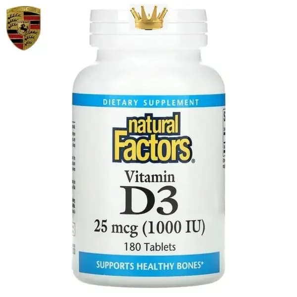 Natural Factors, Витамин D3, 1000 МЕ, 180 таблеток.