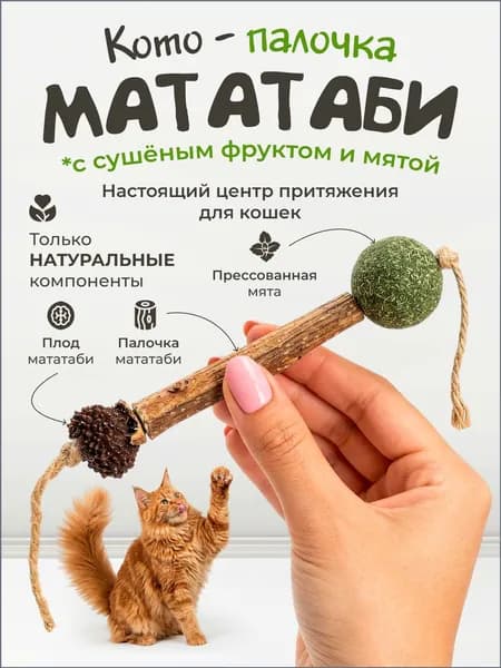 Игрушка для кошек / ПАЛОЧКА дразнилка / с мятой и мататаби
