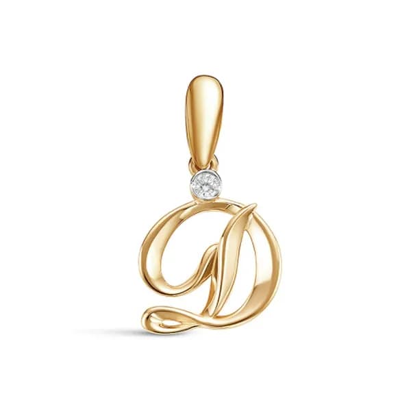 Золотая подвеска-буква Д DIAMANT-ONLINE с фианитом 585 пробы