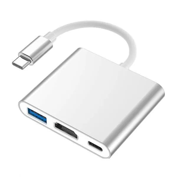 USB-C к HDTV переходник с Power Delivery 100W и USB-хабом, Серебро