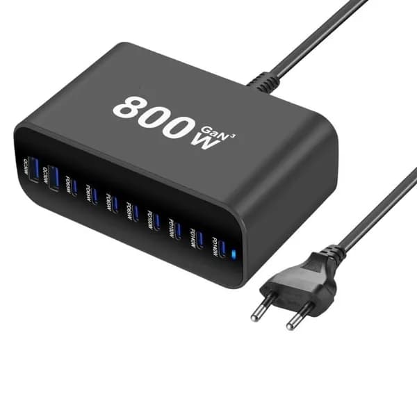 10-портовое зарядное устройство 800W, Черный - EU