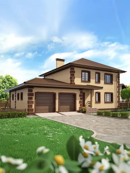 Проект двухэтажного дома с гаражом 17x14м