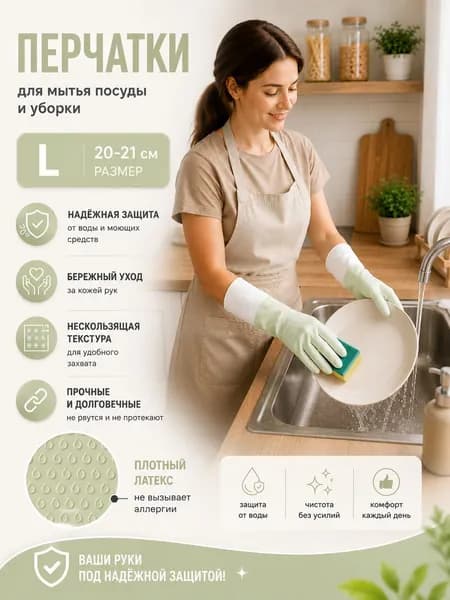 Перчатки хозяйственные зеленые размер L