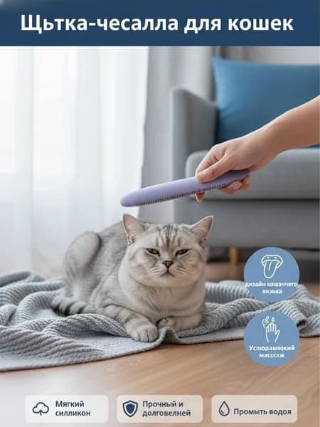 Расческа для кошек с силиконовыми зубьями, розовая, мягкая массажная щетка для шерсти и удаления подшерстка