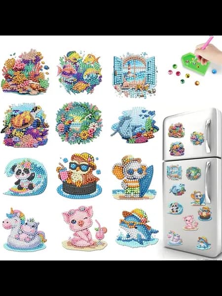 12PCS 2D DIY алмазные наклейки для холодильника, декор (живо