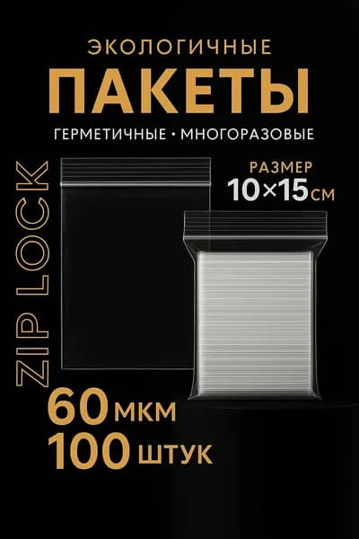 ZIP LOCK пакеты 10 15 см, 60 мкм (100 шт.) прочные и герметичные пакеты с гриппером. Прозрачные, многоразовые, подходят для фасовки еды, аксессуаров, орехов, специй и мелочей
