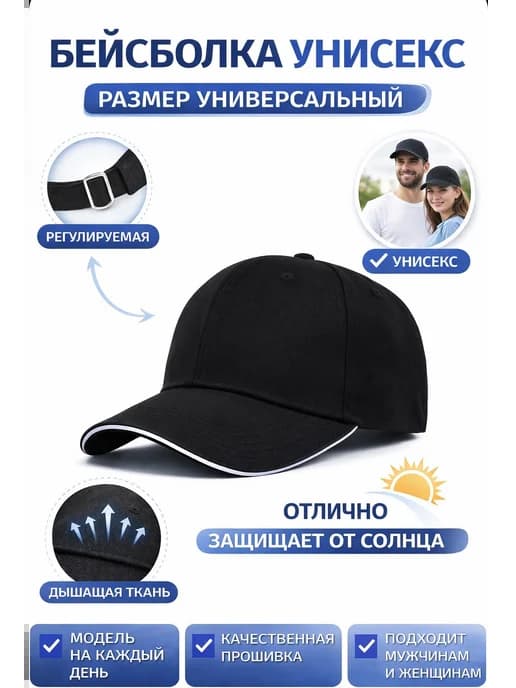 Бейсболка универсальная черная