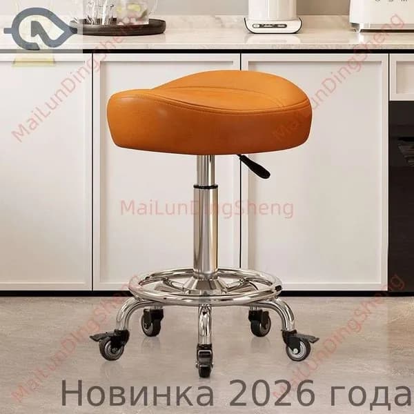 Ортопедический стул, Искусственная кожа, Модель без подножки и без спинки, оранжевый цвет, с тормозными колёсами «Цзиньцзуань»