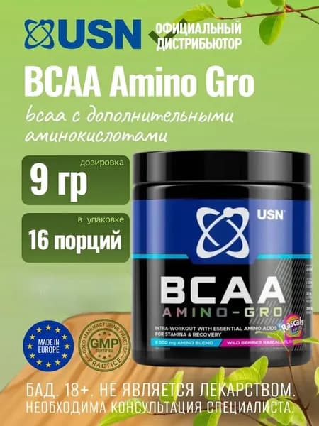 Аминокислоты BCAA AMINO-GRO Rascals Дикие ягоды USN, порошок 200 гр