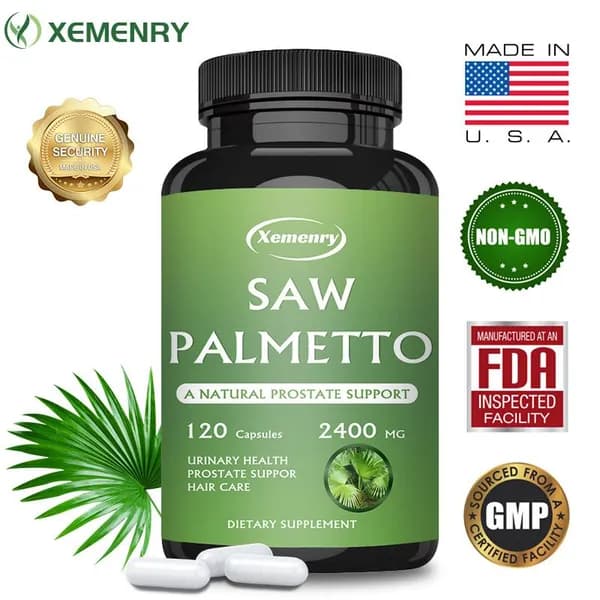 Биологически активная добавка для мужчин Xemenry Saw Palmetto: поддерживает здоровье простаты, улучшает состояние волос и мочевыделительной системы, 120 таблеток.