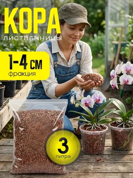 Кора лиственницы сибирской 3 л фракция 1-4 см мульча для растений, для орхидей