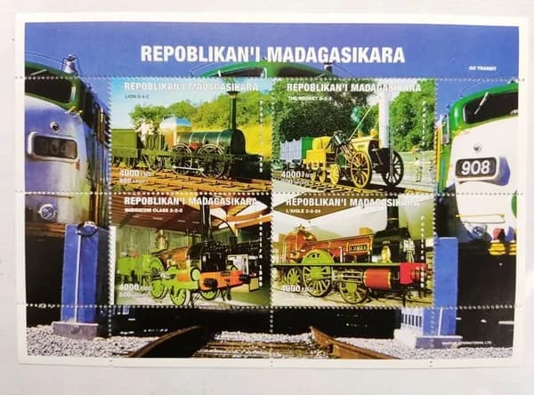 Почтовые марки Сувенирный лист Паровозы 4 марки