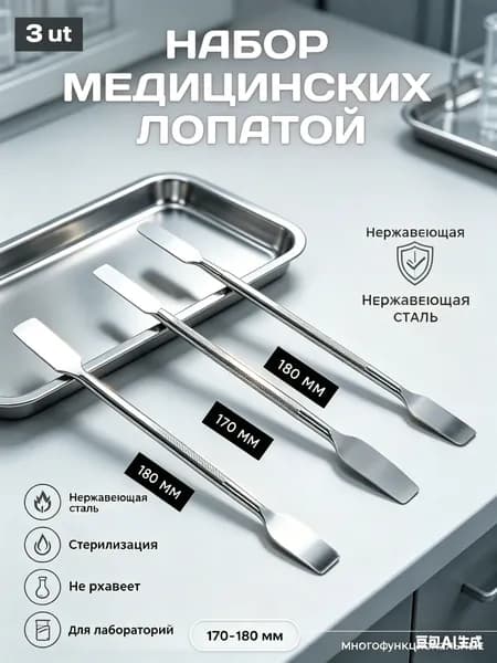 Набор медицинских лопаток из нержавеющей стали 3 шт шпатель лабораторный для смешивания лекарств и косметики