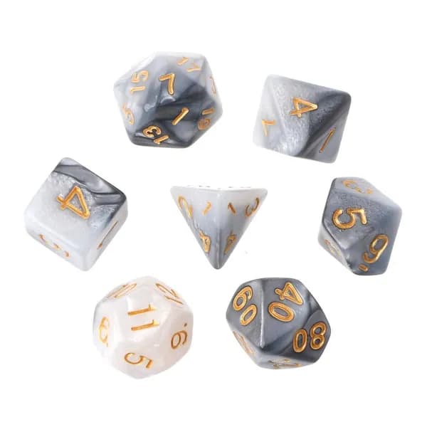 Набор из 7 акриловых полиэдральных кубиков D4-D20 для TRPG, Черно-белый