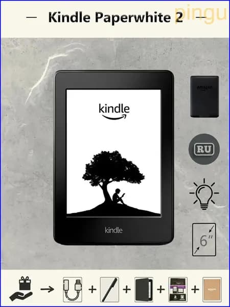 HongDiJia 6" Электронная книга Электронная книга Kindle Paperwhite 2 (6-го поколения), подсветка, русский, 212PPI, 2/4 ГБ, черный