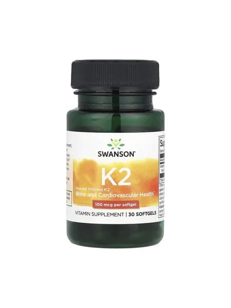 Витамин К2 100мкг, Swanson Vitamin K2, 30 капсул, для костей, волос, кожи лица, крови