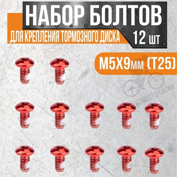 Набор болтов M5x9mm (T25), 12 шт. для крепления тормозного диска, красные