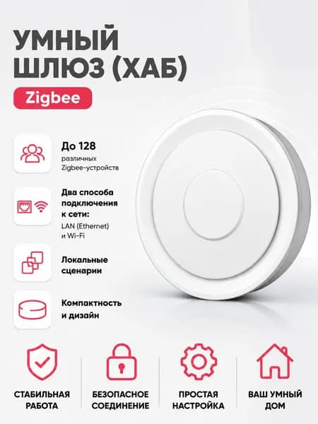 Умный шлюз (хаб) Zigbee / LAN для умного дома (до 128 устройств) SECTEC