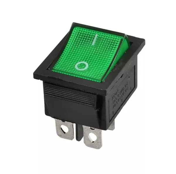 Выключатель зеленый 16А 250V, 20A 125V (4-х контакт.) клавишный