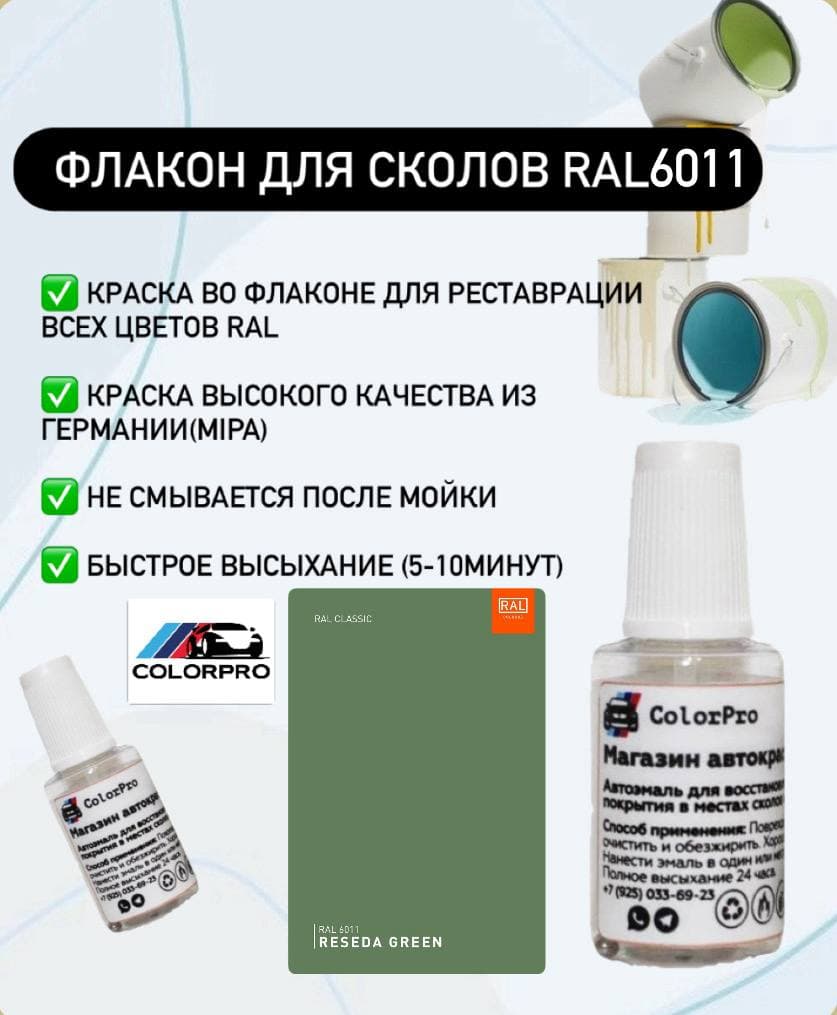 Краска для сколов во флаконе с кисточкой RAL 6011