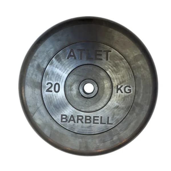 Диск MB Barbell Atlet для штанги и гантелей 20 кг, с резиновой втулкой, посадочный диаметр 26 мм