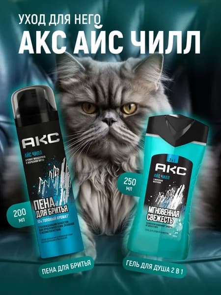 Подарочный набор Aкс Айс Чилл для мужчин: гель для душа 2в1 250 мл + пена для бритья 200 мл